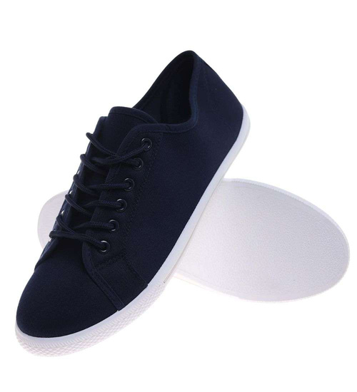 Sznurowane granatowe trampki męskie z tkaniny /D3-3 18720 T280/