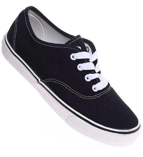 Czarne niskie tenisówki damskie z tkaniny /C1-3 15975  G152/