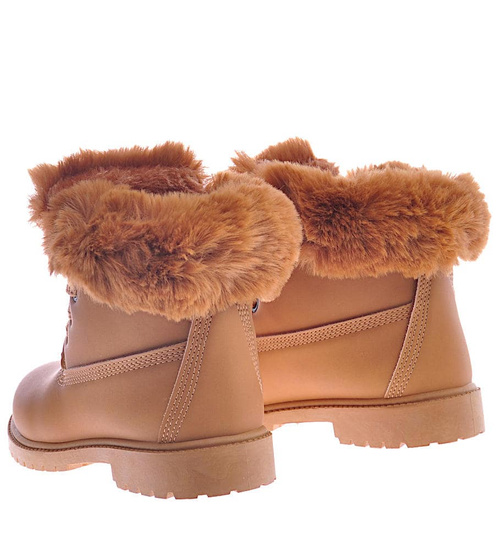 Kamelowe dziewczęce trapery z futerkiem /D6-2 12736 T492/