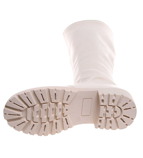 Beżowe kozaki damskie z suwakiem /D8-3 18134 T397/