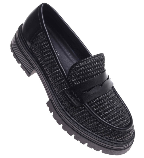 Czarne półbuty loafersy damskie /B6-3 18236 W142/