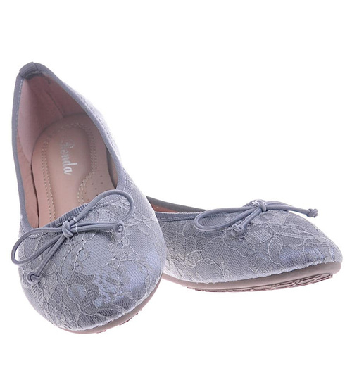 Koronkowe balerinki damskie Szare /D6-2 10504 S193/