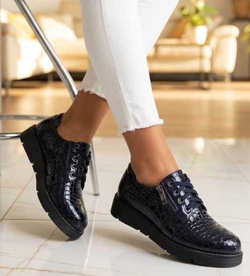 Granatowe sznurowane dziewczęce półbuty /D4-3 14934 T039/