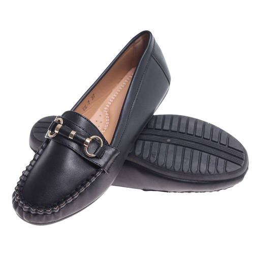 Wsuwane czarne baleriny lordsy z ozdobą /H2 18471 W7-38/