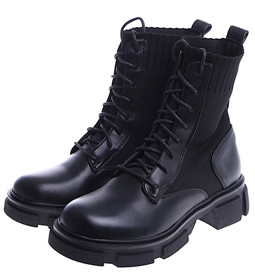 Czarne trapery damskie z elastyczną cholewką /D6-1 14849 T6/