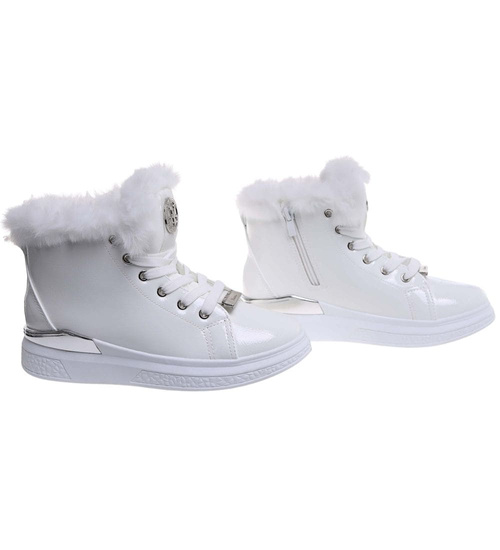 Białe zimowe trampki z futerkiem G8-2 18328 T411/