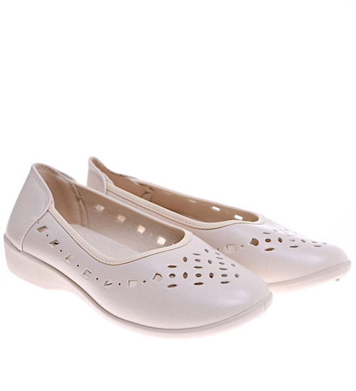 Beżowe ażurowe półbuty damskie /G12-3 16208 T102/