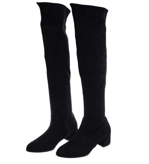 Czarne klasyczne kozaki do kolan na obcasie /E6-1 18203 W583/