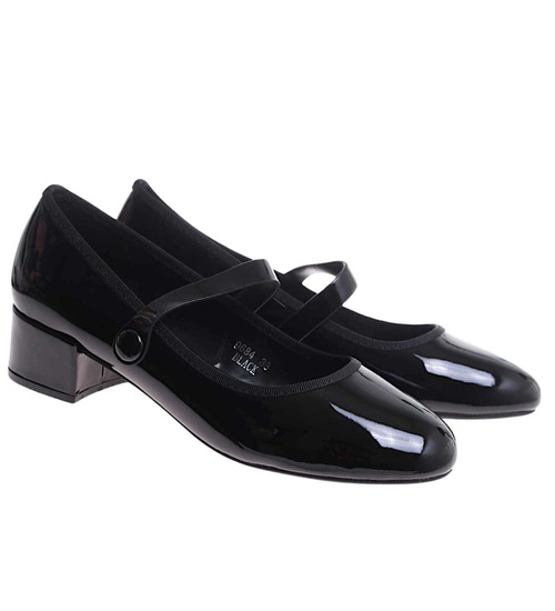 Czarne czółenka z paskiem na niskim obcasie /C2-2 17731 W187/