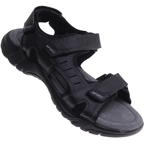 Czarne męskie sandały na rzep /G5-1 17619 T431/