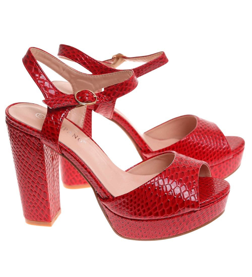 Czerwone sandały damskie na słupku i platformie /C5-1 12207 G18-45 +H2/