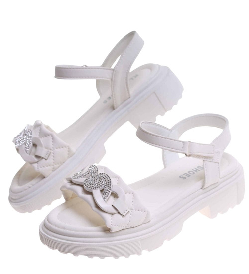 Białe dziewczęce sandały z cyrkoniami /E6-2 17628 T296/
