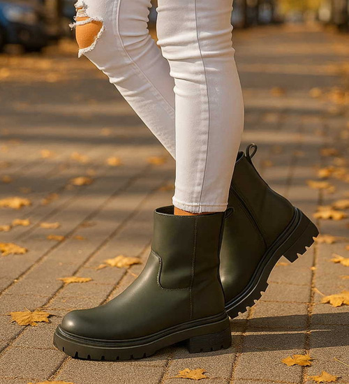 Zielone botki damskie na płaskim obcasie /F8-1 18263 W187 +H2/