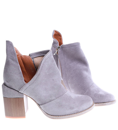 Modne botki damskie na klocku SZARE /E10-3 6218 S476/ 