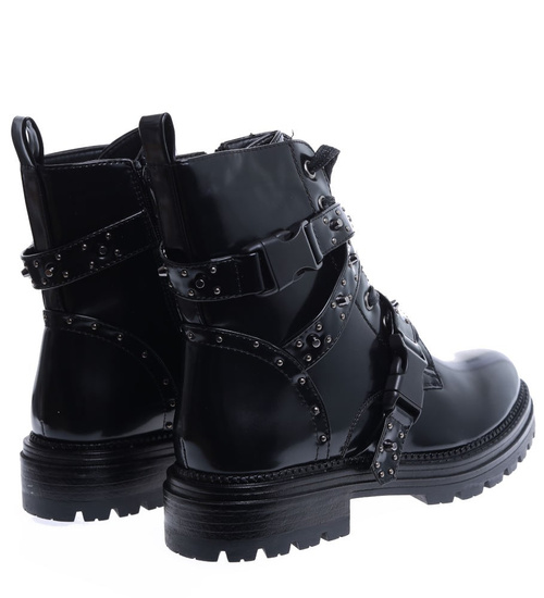 Ocieplane czarne trapery damskie z ćwiekami/A5-1 15442 S345/