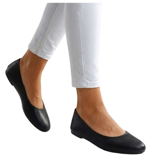 Baleriny damskie czarne ażurowe buty wiosenne /F9-2 15651 T192/