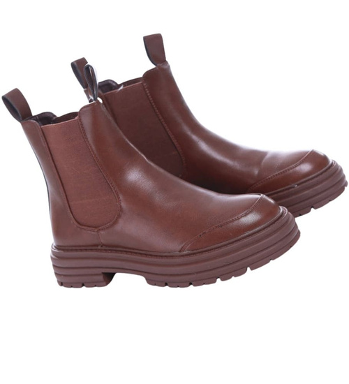 Brązowe botki sztyblety lekko ocieplane /E1-1 17060 T288/