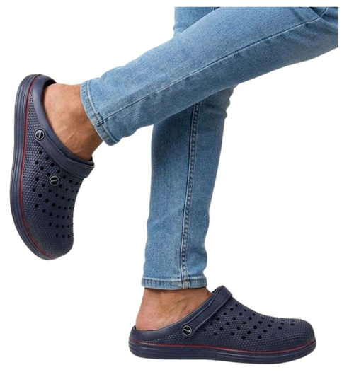 Kryte granatowo czerwone klapki męskie z paskiem /H2 18648 T135/