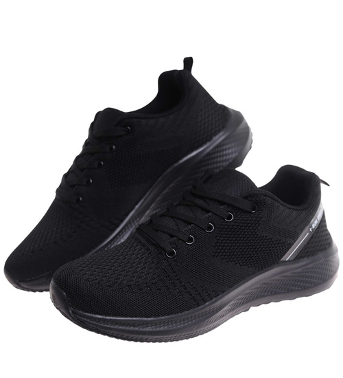 Sznurowane męskie czarne buty sportowe /C5-1 18002 GF483/