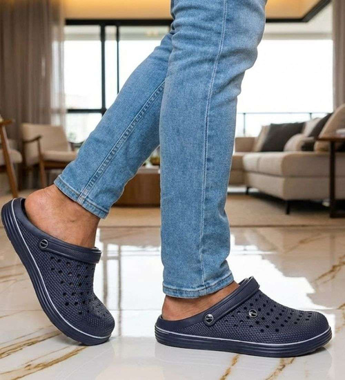 Kryte granatowe klapki męskie z paskiem /H2 18649 T135/