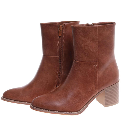 Karmelowe botki damskie na obcasie /i4-3 h2 18378 W381/