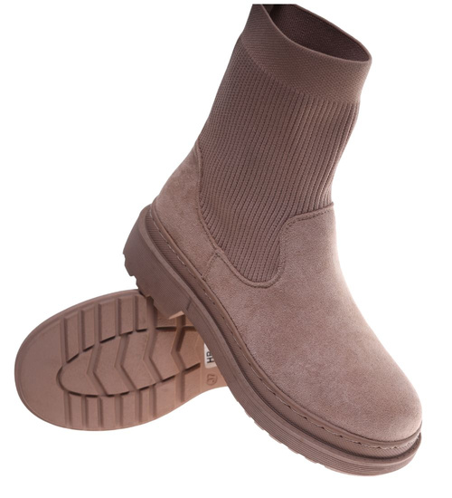 Beżowe wsuwane botki damskie ost491