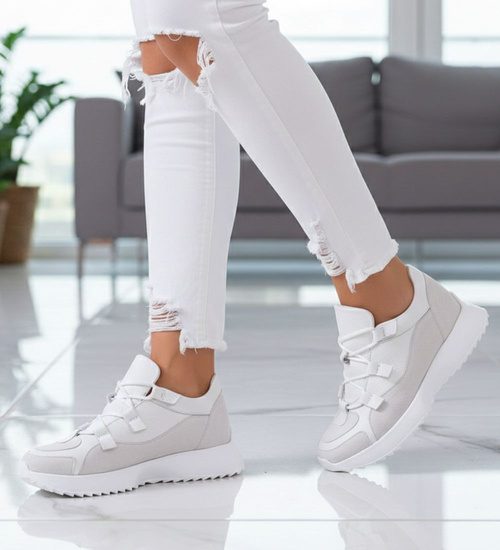Białe skórzane damskie buty sportowe /G7-3 13603 N197/