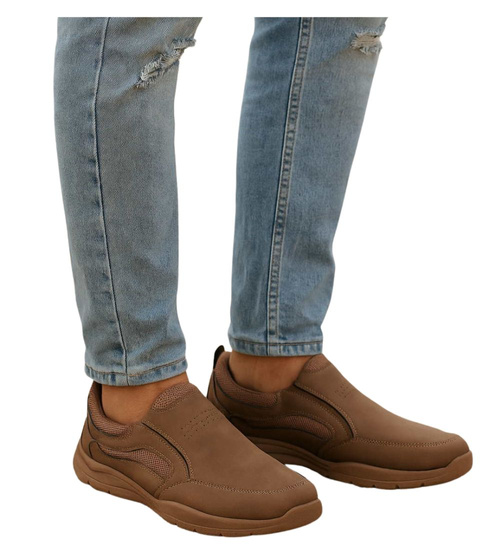 Wsuwane brązowe męskie buty sportowe /E8-3 17358 T484/