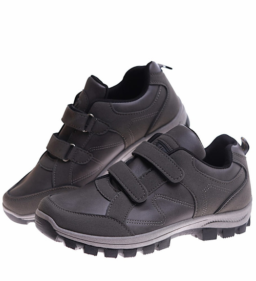 Szare męskie buty trekkinngowe na rzepy /C1-2 17141 T388/