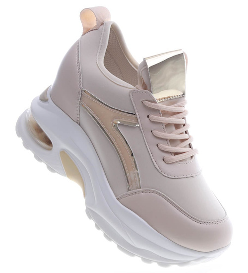 Beżowe trampki sneakersy na niskim koturnie /B3-3 13271 T804/