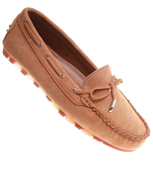 Karmelowe zamszowe półbuty mokasyny /E1-2 17540 W132/