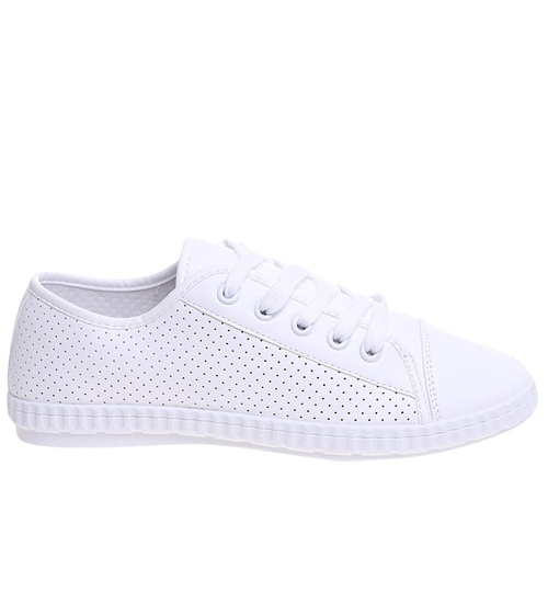 Białe ażurowe tenisówki damskie /B6-2 16028 D383/