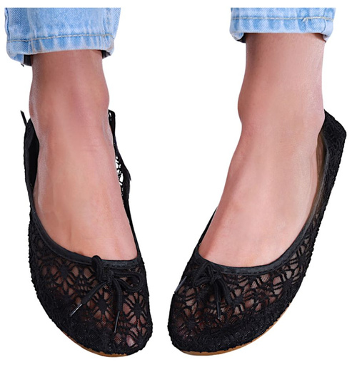 Czarne balerinki z koronki /F3-2 16273 T182/