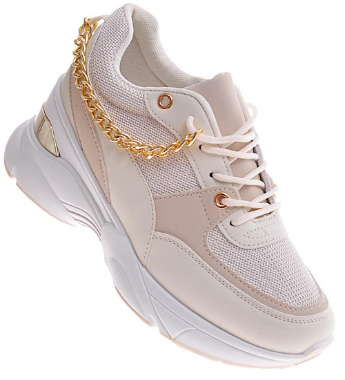 Beżowe trampki sneakersy na koturnie /C2-2 10921 W385/