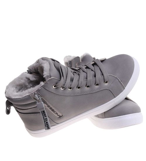 Szare zimowe trampki z futerkiem /C4-1 18428 T319/