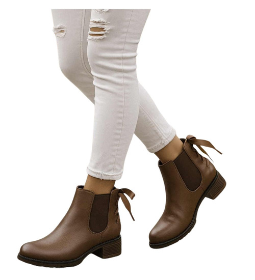 Wsuwane botki damskie khaki /D8-3 18309 T300/