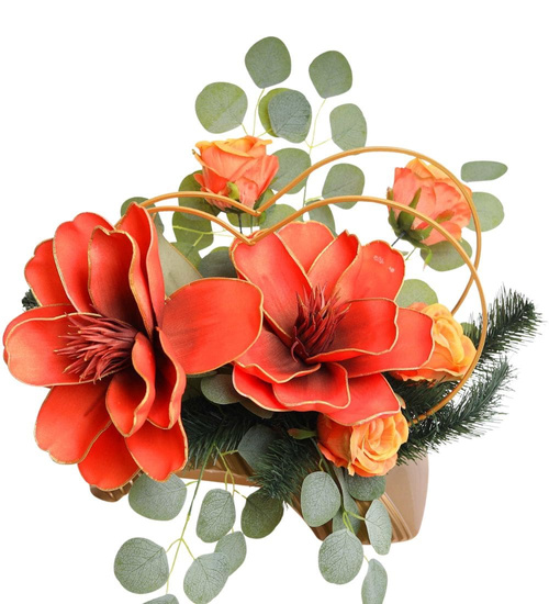 Duży stroik Pomarańczowe kwiaty KOMP144 M700