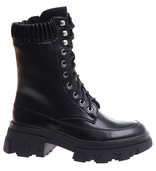 Sznurowane czarne glany trapery na platformie /F9-1 17183 T312/