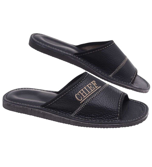 Skórzane otwarte klapki domowe Chief czarne /D2-1 18685 S199/