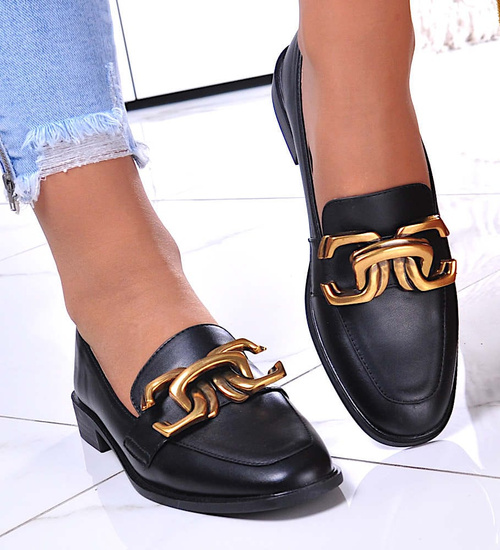 Czarne półbuty oxfordy z ozdobą /D6-2 11598 T581/