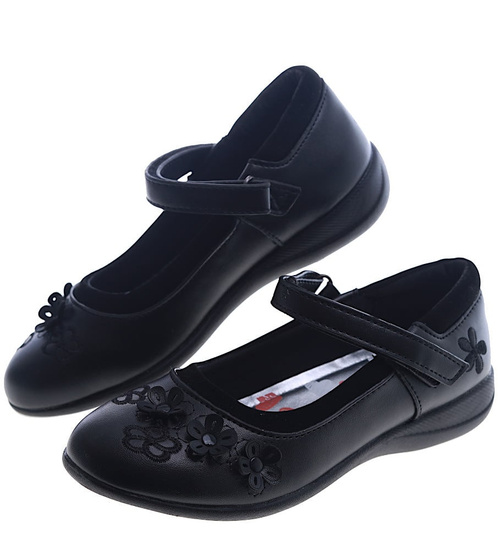 Dziewczęce czarne balerinki z paskiem /A6-2 8439 S009/