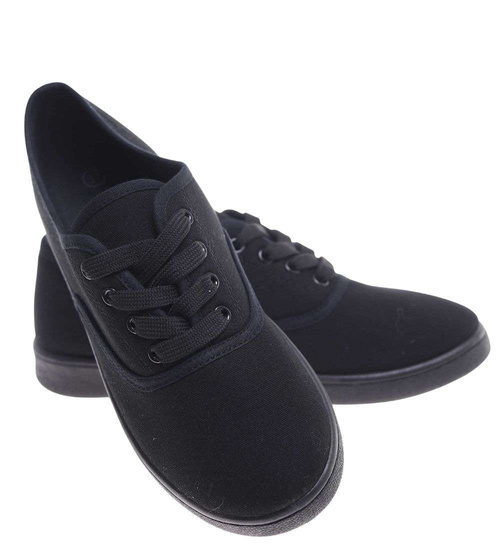 Czarne sznurowane tenisówki damskie /F5-2 18730 T187/