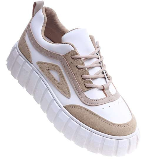Sznurowane trampki damskie White khaki /F8-2 13661 S247/