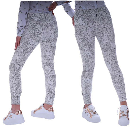 Biało szare spodnie damskie z wzorem /H2 UB841 G4/