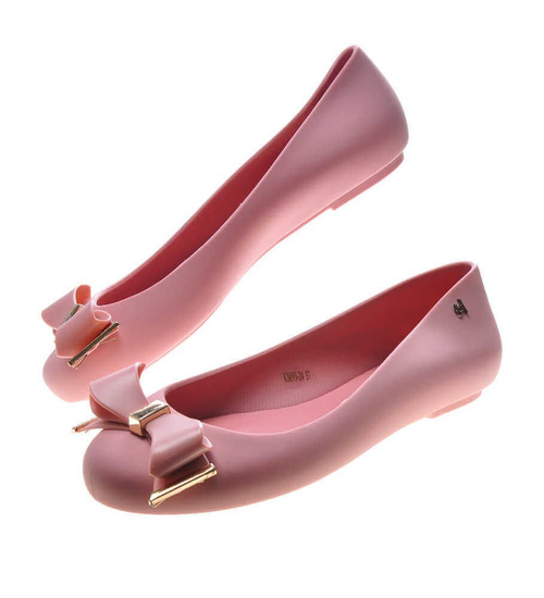 Gumowe baleriny damskie z kokardką D.PEACH  /G8-3 5036 S192/