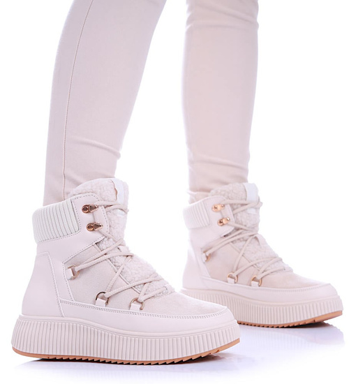 Damskie beżowe śniegowce na platformie /G6-1 17082 G386/