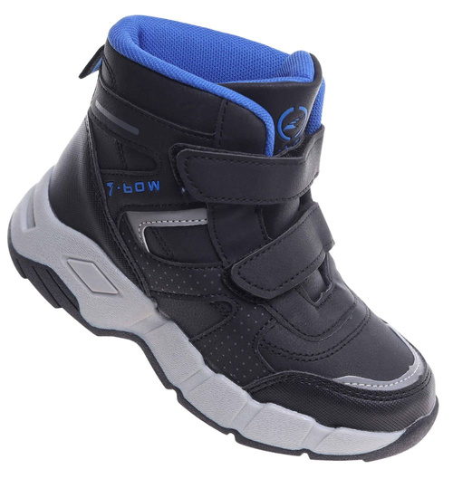 Ocieplane półbuty na rzepy Czarno niebieskie /F9-2 18365 T285/