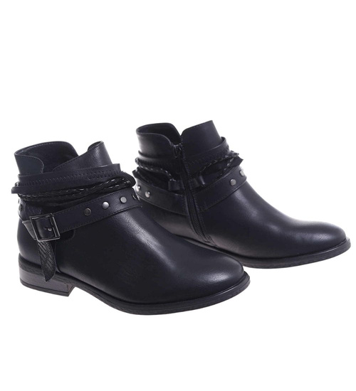 Czarne damskie botki z wyciętą cholewką /E2-2 18514 T198/