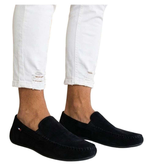 Czarne półbuty męskie wsuwane mokasyny /A5-2 16630 S398/