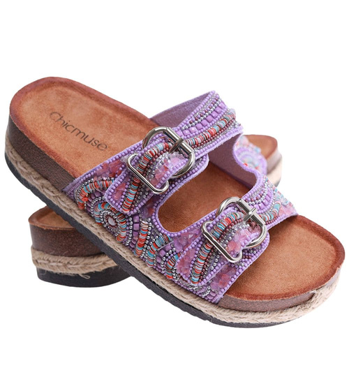 Fioletowe klapki damskie na niskiej platformie /G13-2 17687 G289/